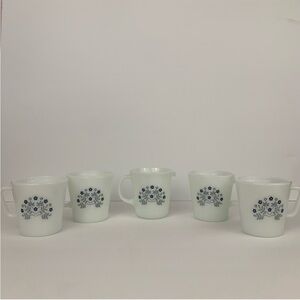 Vintage Pyrex set of 5 summer impressions 4 mugs one pitcher creamer floral